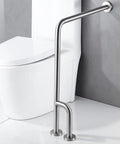 Heavy Duty Toilet Safety Rail 27.5 Inch Bathroom Grab Bar Featuring Brushed Stainless Steel Build installed next to a toilet.