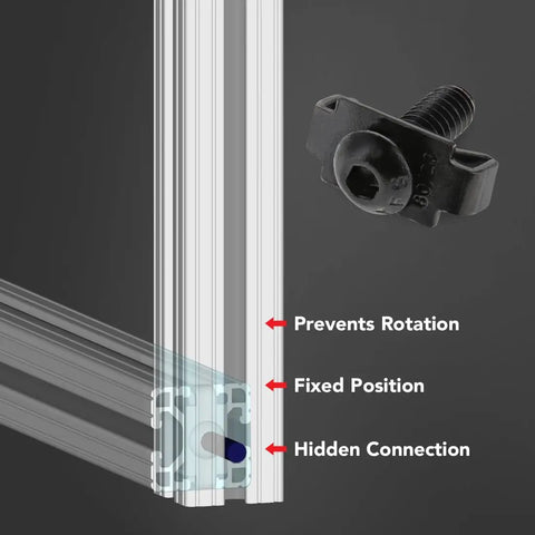 1 4 20 Socket Cap Bolts Paired With Double Wing Clips For 90 Degree Aluminum Extrusion T Slot Frame Brackets Tough As Nails Hardware Kit No Sweat Assembly showing installation and features.