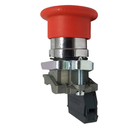 Top Shelf New Emergency Stop Switch Featuring Bold Red Push Button Compatible With Snorkel Upper Control Box Assembly And Tough Daily Job Site Grind Runs Direct Fit, showing red button and metal housing.