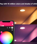 Smart Retrofit Recessed 5 To 6 Inch LED Downlight 1 Pack White And Color Ambiance Color Changing Light with Hue App control shown
