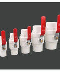 Rock Solid White Pvc Ball Valve Leak Proof Plumbing Connector Featuring Smooth Turn Handle Built Tight Water Shut Off Fitting For Home And Workshop Pipes of various sizes.