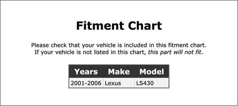 Fitment chart for Rear Wheel Bearing And Hub Assembly For Lexus Ls430 2001 2006 Oe Replacement Part detailing vehicle compatibility.