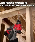 3 8 Inch M12 12v Cordless Brushless Drill And Driver Bare Tool With All Metal Keyless Chuck Variable Speed Trigger And Lightweight Compact Frame in use drilling into wood.
