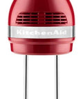 Heavy Duty Badass Power Five Speed Hand Mixer With Twist And Lock Cord Design For No Sweat Mixing And Slick Gliding Handles In Empire Red Finish, front view with chrome accents.