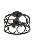 Three Light Semi Flush Mount Ceiling Fixture In Black Metal Farmhouse Chandelier, black drum frame, ceiling view