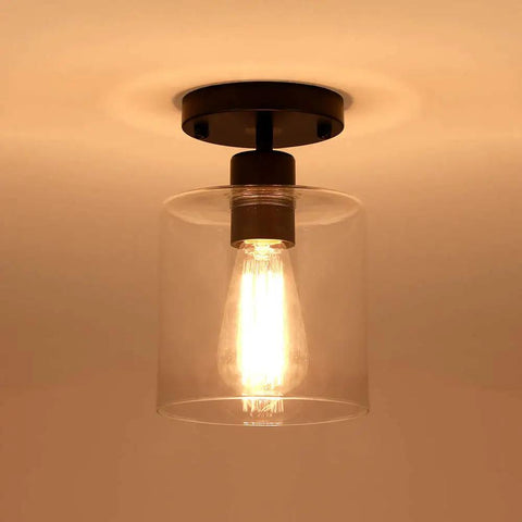 Two Pack Matte Black Semi Flush Ceiling Lights For Hallways And Closets, Modern Rustic Ceiling Fixtures, 6 Inch, Easy Install, E26 Base