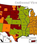 Outbound view transit days map of the US shows shipping timeframes by state, with colors indicating different transit durations.