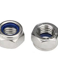 Heavy Duty M14 Self Locking Nylon Insert Hex Nuts Crafted From Rugged 304 Stainless Steel For A Helluva Tight No Slip Grip That Stays Put On Any Rig Or Workshop Setup For Gritty Jobs And Weekend Builds Pack Of Fifteen, showing two hex nuts with blue nylon inserts.