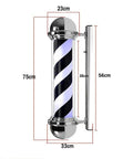 Top Shelf Rotating Barber Pole LED Light, large 75cm red white blue striped design with chrome accents, mounts on wall.