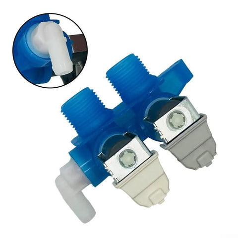 120V Front Load Washing Machine Water Inlet Valve Replacement For AP6018779 High Flow Control Valve Pro Grade Easy Install Blue Plastic Accessory For Laundry Appliance Repair Parts, blue plastic dual-port valve with white elbow