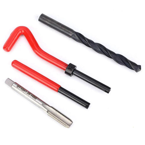 M10x1.25 Stainless Steel Rethreading Tap Set All-In-One 17-Piece Thread Repair Kit Wrench and Spiral Drill Components