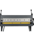 Front view of a Garage Ready Sheet Metal Brake For Home Shop Floor Model Box And Pan Brake Heavy Duty 20 Gauge Mild Steel Capacity.