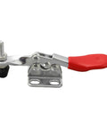 Heavy Duty Quick Release Toggle Clamp Vertical Hand Clip For CNC Woodworking And Metalworking, 27Kg Holding Power, 80mm Horizontal Hinged Clamp, Fast Clamping, Built Tough Metal Construction, Silver Finish, red handle