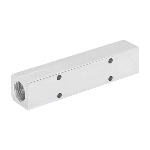 Heavy Duty Aluminum Pneumatic Manifold Block With G1/2 Inlet And G1/4 Outlet, shown in a sturdy aluminum construction