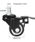 Side view of 1.5 Inch Swivel Caster Wheel With Brake, Polyurethane, 360 Degree Swivel, Threaded Stem M10 x 15mm, Capacity Per Wheel 50kg