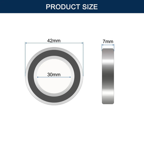 10 Pack 6806-2RS Deep Groove Ball Bearings 30mm X 42mm X 7mm size illustration showing measurements for accurate fit.