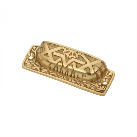 Rock Solid Cast Brass Azteca Cabinet Cup Pulls With Tough Scratch Resistant Finish Durable Vintage Kitchen Drawer Hardware Pack Of Six, antique brass cup pull, 3.77 inches, decorative design.
