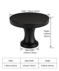 Diagram of Ten Pack Matte Black Round Cabinet Knobs showing dimensions: 1.26 inch diameter, 0.98 inch height, 0.63 inch base width.