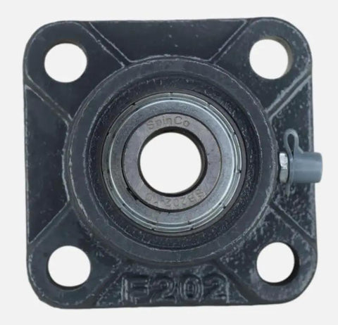 Five Eighth Inch Four Bolt Flange Bearing Cast Iron Housing with grease zerk and dual set screws for industrial pumps and conveyor systems.