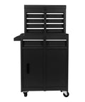 Heavy Duty Rolling Tool Chest With Double Doors And Five Deep Drawers Engineered For Garage Or Warehouse Grunt Work, black steel cabinet with rolling wheels.