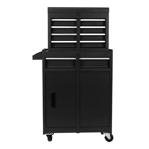 Heavy Duty Rolling Tool Chest With Double Doors And Five Deep Drawers Engineered For Garage Or Warehouse Grunt Work, black steel cabinet with rolling wheels.