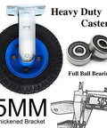 Heavy Duty Swivel Casters Rock Solid Eight And Ten Inch Pneumatic Wheels With Side Brakes And Quick Install Mount Brackets Pack Of Four featuring a thickened bracket and ball bearings.