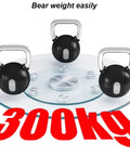 Smooth Operator Tempered Glass Lazy Susan Turntable with 300kg weight capacity, featuring black kettlebells on glass surface.