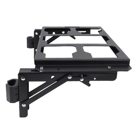 Side view of Aluminum Toolbox Side Panel With Folding Storage Tray For Modular Tool Systems Locking Flip Out Panel for truck or wall mount.
