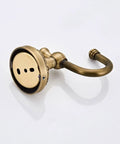 Robust Antique Brass Wall Mounted Coat Hook Single Rustic Hat Rack Fits Kitchen Entryway Or Bathroom Elegant Purse Hanger Rock Solid For Tight Spaces Daily, side view with details.