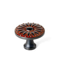 Six Pack Fresh Distressed Rust Red Cabinet Knobs With Killer Vintage Floral Medallion Details Cast From Heavy Duty Zinc Alloy For Snazzy Dresser And Kitchen Vanity Refreshes That Look Absolutely Top Shelf, detailed view of knob.