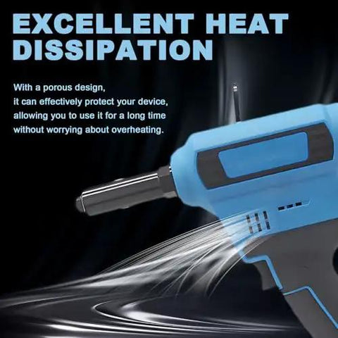 20V Cordless Electric Rivet Gun Tool Free Head Swap One Touch Power shows excellent heat dissipation design for prolonged use.