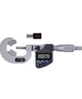 Top Shelf Precision Outside Micrometer Built Tough With Hard Chrome Carbide Tips Rock Solid Pro Machinist Caliper Gauge showing digital display and carbide tips.