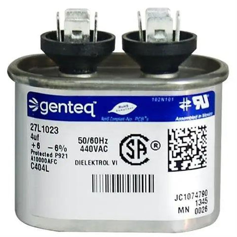 Rugged 4 Mfd Run Capacitor 370 Volt AC Replacement C304L 27L571 Compatible ClimaTek Genteq for HVAC installation.