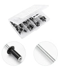 Easy Install Blind Rivets 120 Piece Black Aluminum Assortment Kit With M2.4 M3.2 M4 Standard Head Fasteners in box