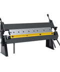 24 Inch Box And Pan Brake With Removable Fingers for metal bending, heavy-duty industrial floor standing model with black and yellow design