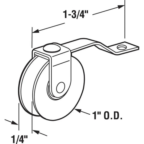 Heavy duty 1 inch O.D. roller with metal bracket for screen doors, designed for M shaped tracks, part of 4 pack.