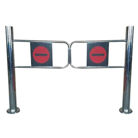 Heavy Duty One Way Swing Gate Spring Loaded Security Barrier For Retail Or Home Easy Install with red stop signs.