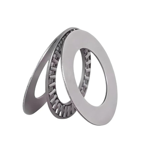 Single Axk Series Plane Thrust Needle Roller Bearing Pre Lubricated For Hydraulic Cylinders, silver metal with sleek design.