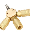 Three Way Brass Pneumatic Manifold With Quick Connect Brass Couplers For Seamless Air Lines In The Shop Or Garage Heavy Duty