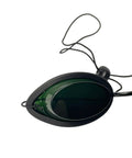 Top Shelf Laser Safety Glasses For IPL And Red Light Therapy Featuring Solid Polycarbonate Lenses with green tint and adjustable strap.