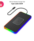 Hustle Ready Wireless Charger Designed For Chevrolet Volt Bolt Ev Euv Blazer Center Console With Quick 15 Watt Qi Fast Charging Silicone Non Slip Pad showing a 15W charger pad with colorful edges and Type-C cable.