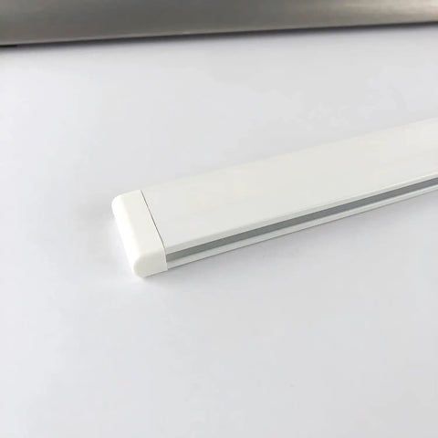 Click Rail Picture Hanging System Kit with two white 59-inch rails and end caps shown close-up