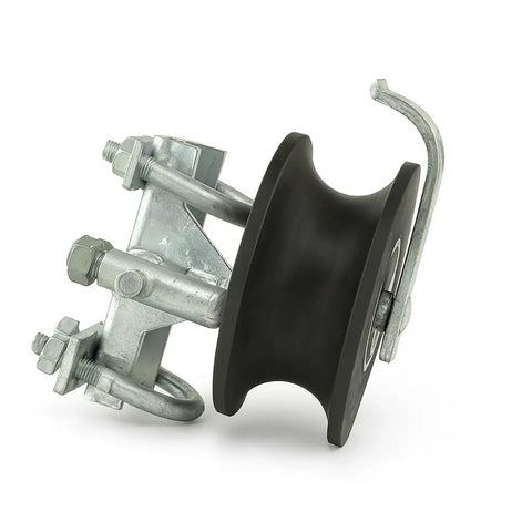 Heavy Duty Nylon Sliding Gate Rollers For Chain Link Fences with galvanized steel mounts and smooth black nylon wheels.