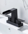 4 Inch Centerset Vanity Sink Faucet With Dual Handle Waterfall Spout Three Hole Basin Mixer Dope Matte Black Finish
