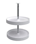18 Inch Dual Tier Full Circle Lazy Susan Cabinet Turntable Holds Cookware Spices Jars sleek white design with chrome pole