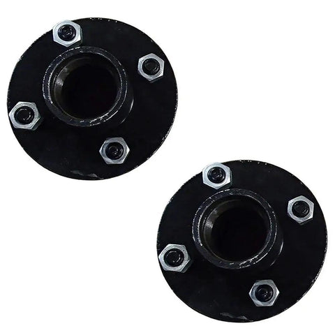 Two 4 On 4 Inch Trailer Axle Kit Set With 2000 Lb Capacity Including Idler Hubs Round Spindles Bearings Seals Grease Caps Wheel Nuts And Hardware For 4 On 4 Bolt Pattern Replaces 008-259-05, black idler hubs top view