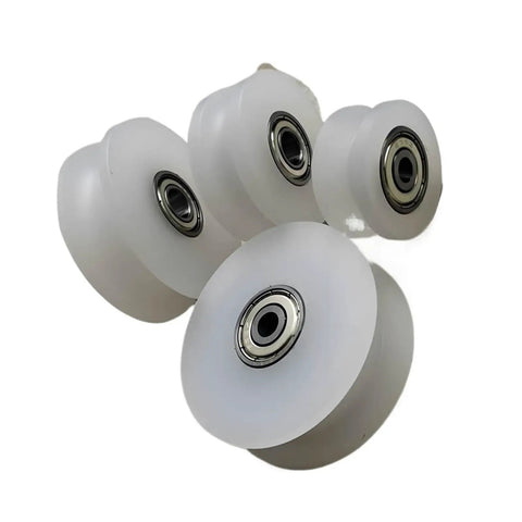 Heavy Duty Nylon Sliding Door Replacement Rollers feature white pulley bearings, designed for smooth gliding in shower glass tracks.