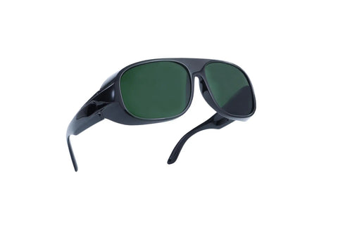 Heavy Duty Laser Safety Glasses For Handheld Fiber Welding With Real Deal OD8 Plus DIN4 Coverage Spanning 900 To 1100 Nm and black frame design.