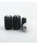 Seven Pack M8 Ball Head Plunger Screws With Tough Resin Housings And Snappy Spring Action For Quick Slide Installation And A Rock Solid Grip On All Your Daily Craft Projects, displaying black and white variants.