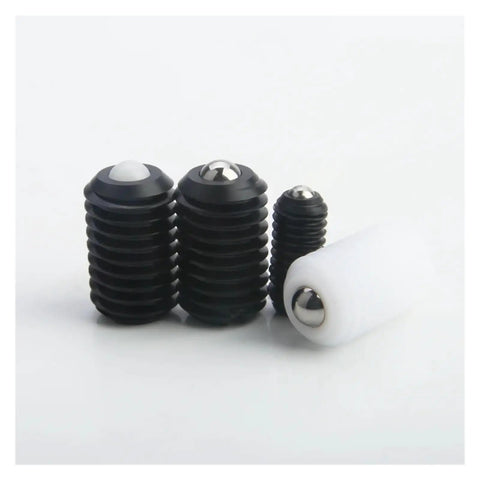Seven Pack M8 Ball Head Plunger Screws With Tough Resin Housings And Snappy Spring Action For Quick Slide Installation And A Rock Solid Grip On All Your Daily Craft Projects, displaying black and white variants.